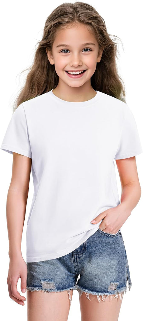 4 Pack Girls Short Sleeve Shirts Cotton T-Shirts Summer Basic Tees