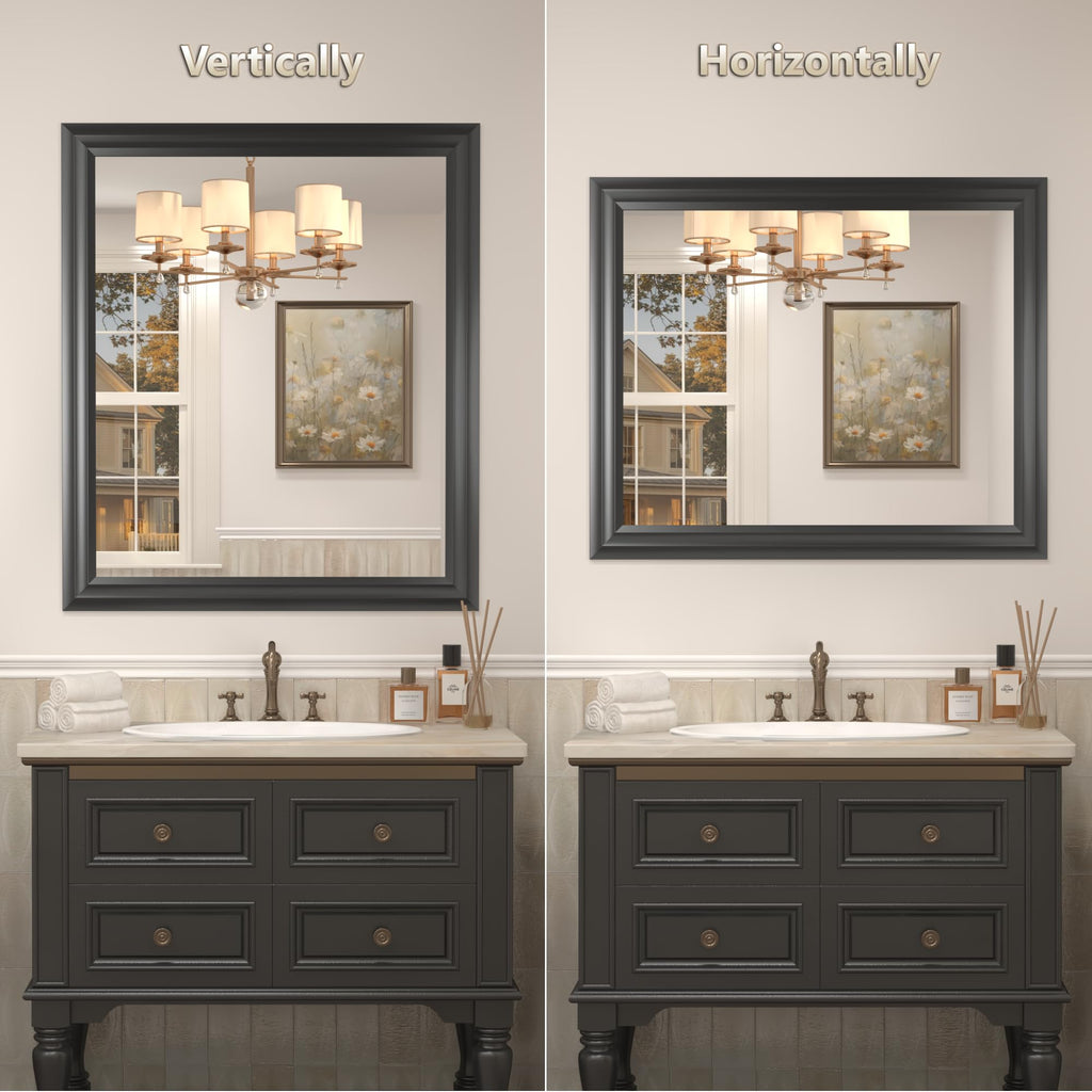 28x32 Inch Black Matte Bathroom Mirror for Wall