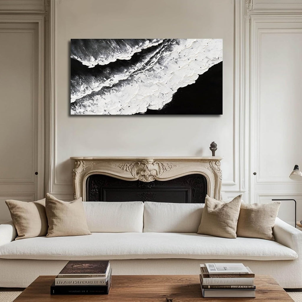 Black and White Wall Decor Sea Canvas Painting Neutral Abstract Wall Picture Artwork Large Wall Art Dining