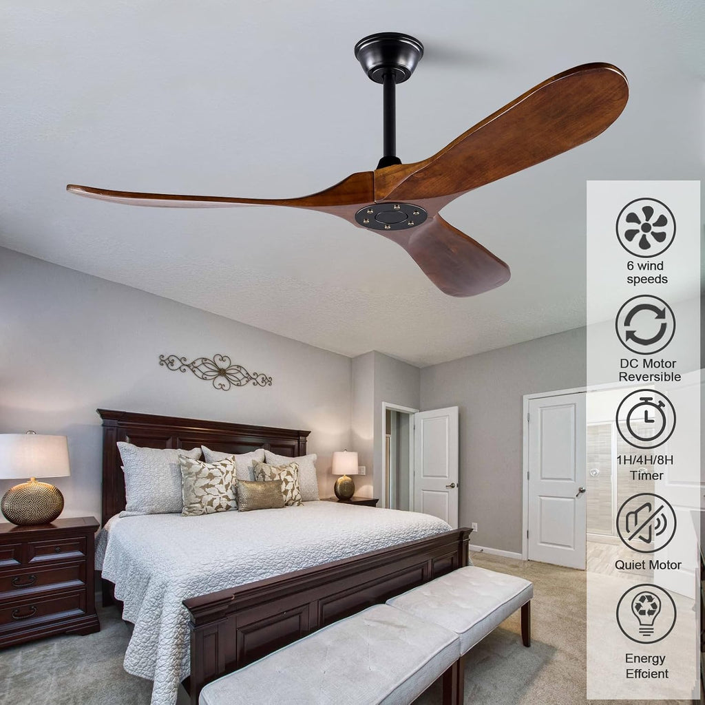 Inspired Maverick Style 42 Inch Modern Wood Ceiling Fan, 3 Blades, Dark Walnut & Black, Remote Control, Reversible DC Motor, 6 Speeds, Timer Setting, Indoor/Outdoor A101-B0C613693B