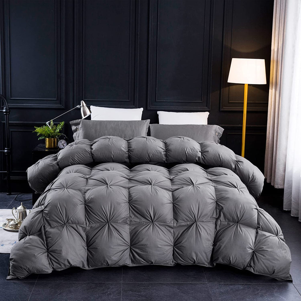 Pinch Pleat Waterfowl Feathers and Down Comforter Duvet Insert, 1200TC 100% Cotton Fabric, Premium All