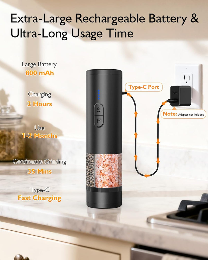Electric Salt and Pepper Grinder Set, 2 in 1 Dual Bins USB Rechargeable