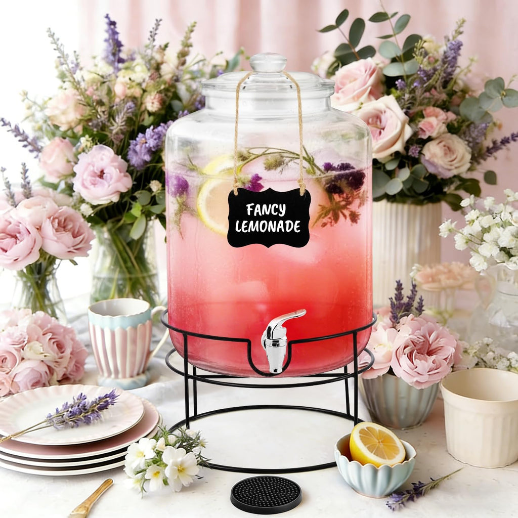 1 Pack 4 Gallon with Stand Spigot and Drink Coasters Leakproof Glass Drink Beverage Storage for Parties Mason Jar