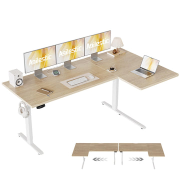 63 * 35 Inch Reversible L Shaped Electric Standing Desk, Maple