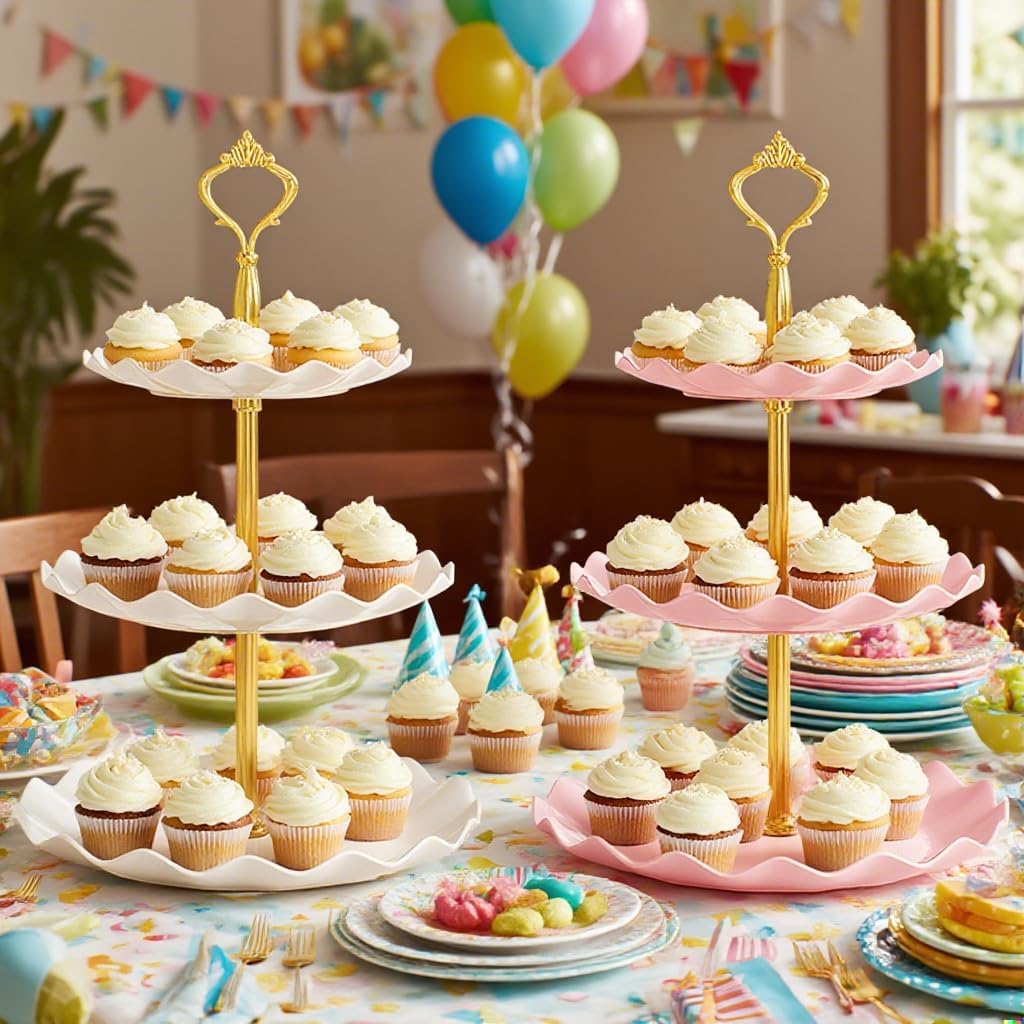 Tier Cupcake Stand Holder, Plastic Cupcake Holder Towel with Multiple Layers of Trays, Used for Cupcakes - Set of 2