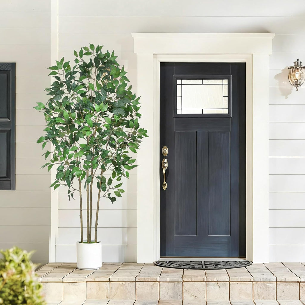 Ficus Tree Artificial 6 FT Tall Faux Plants Indoor Fake Tree with White Tall Planter, Artificial Plants Indoor Faux