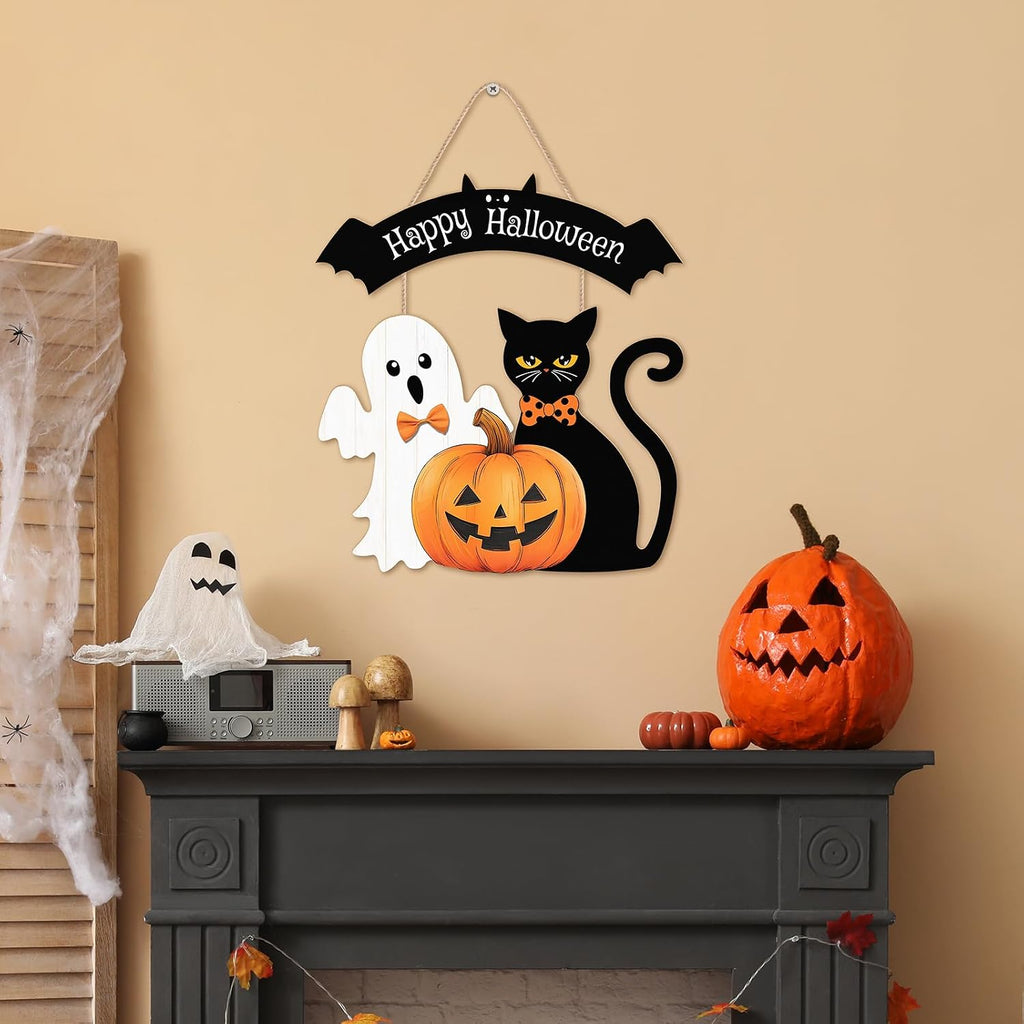 Halloween Decorations Wooden Hanging Welcome Sign for Front Door