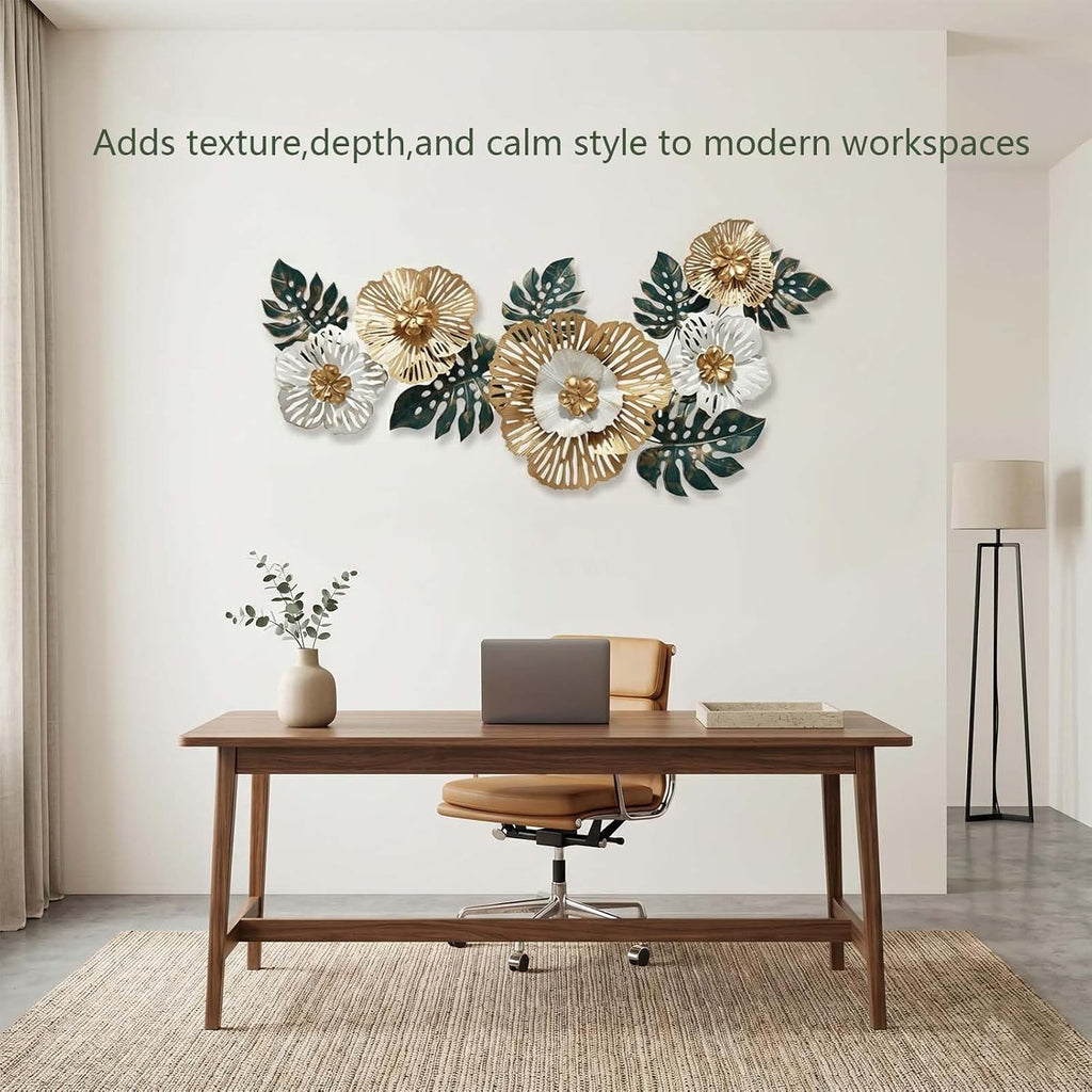 54" Large Metal Wall Art, 3D Floral Wall Decoration for Livingroom