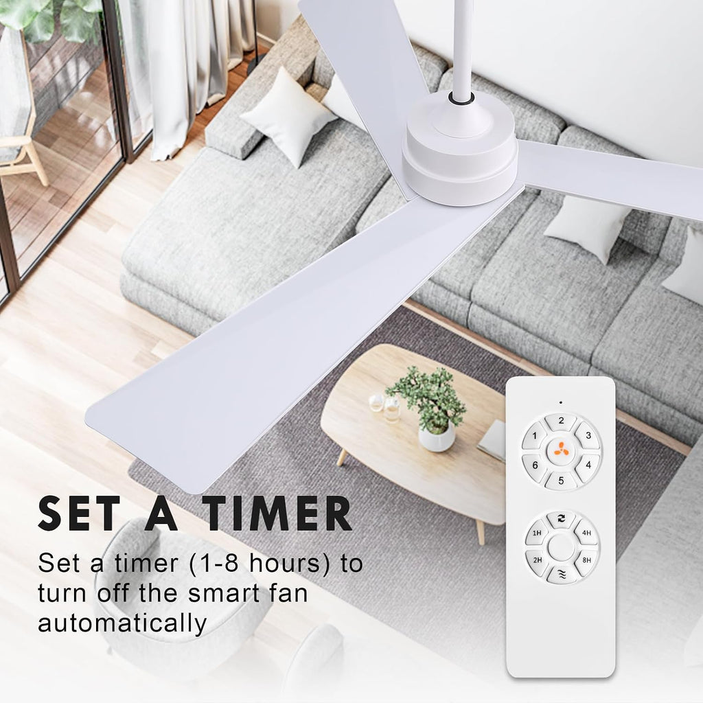 Inspired Adler Style 52" DC Ceiling Fan Without Light, 3 Sculpted ABS Blades, 6-Speed Remote - White