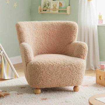 Comfy Toddler Chair, Sherpa Kids Armchair with Rubber Wood Legs, Children Reading Chair for Boys & Girls, Upholstered