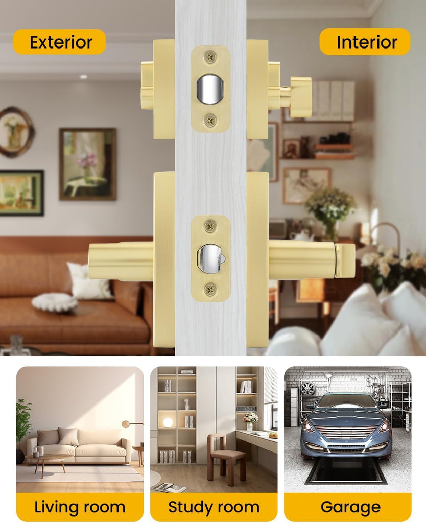 Gold Exterior Door Lock Set,Zinc-Alloy Front Door Handles,2 Pack