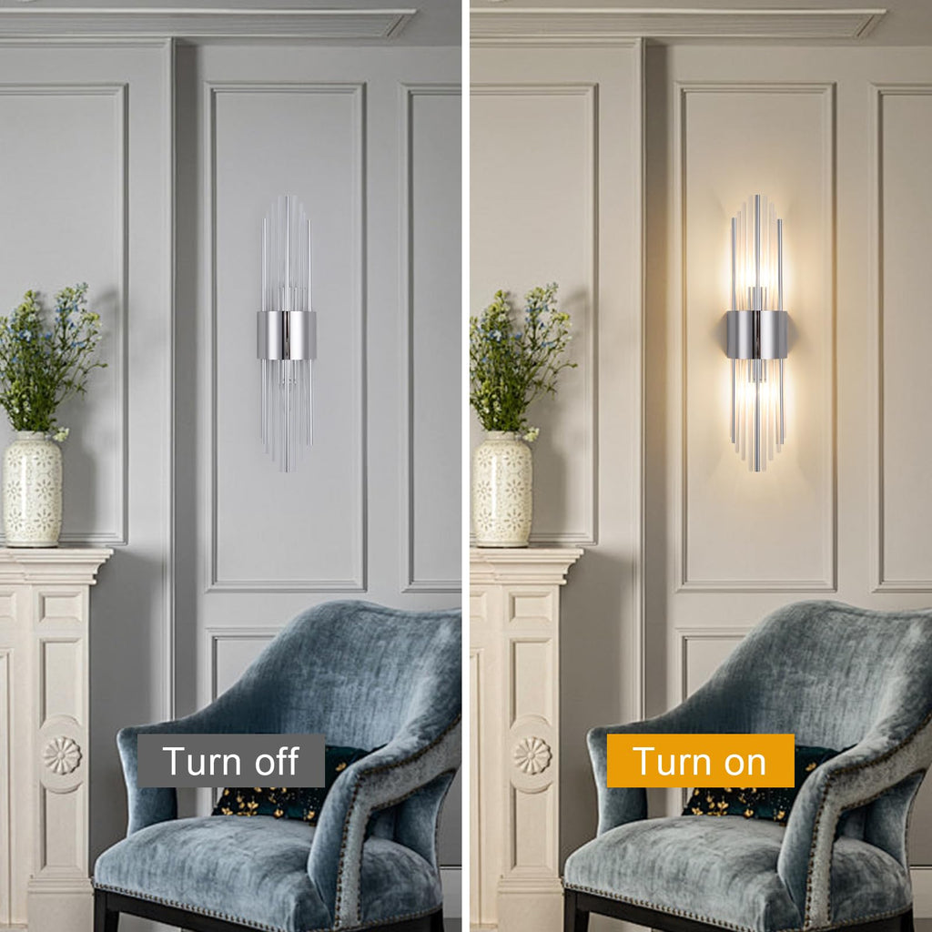 Chrome sconces wall set of 2, silver crystal wall sconces set two, modern wall sconce decoration (set of two)