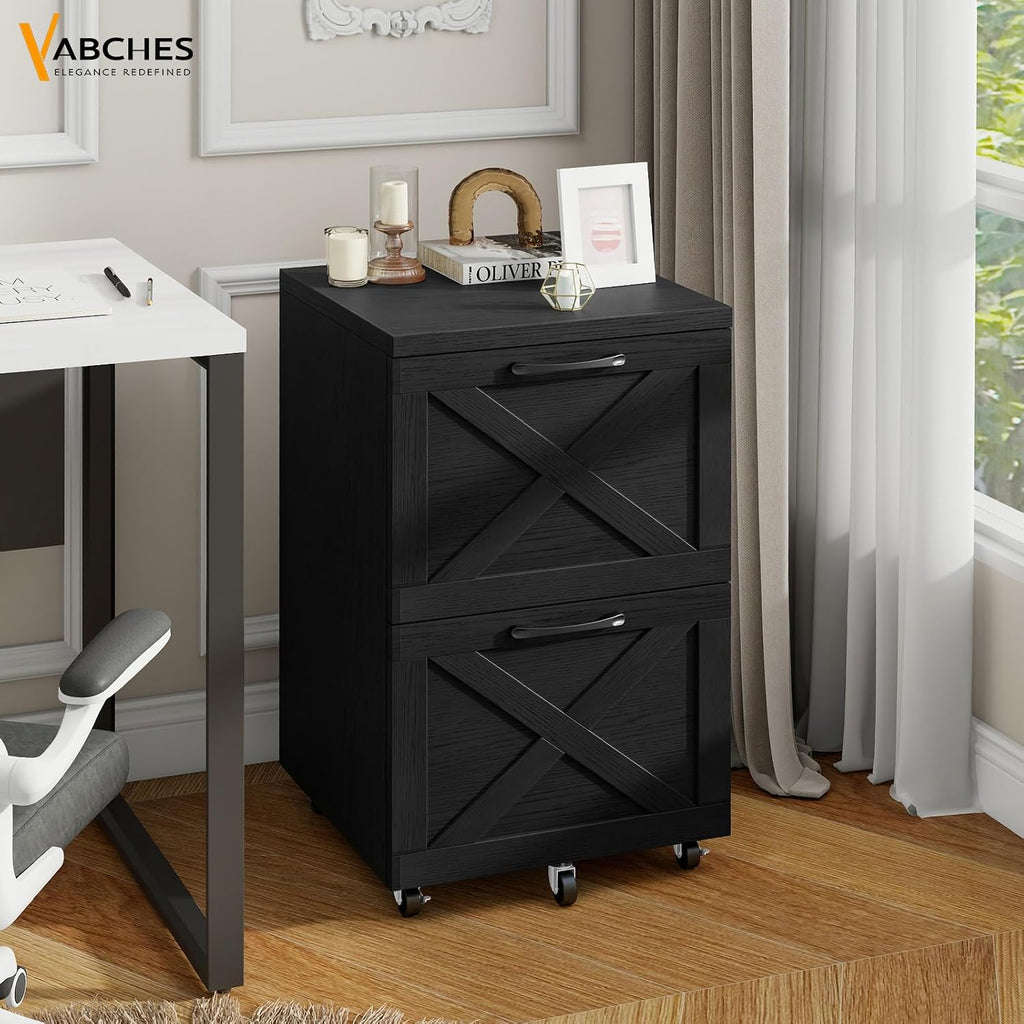 Farmhouse File Cabinet with 2 Drawers, Vertical Filing Cabinet on Wheels for Letter/A4 Size Hanging Files, Mobile