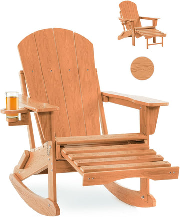 Folding Adirondack Rocking Chair,4-in-1 Multifunctional Patio Chair with Retractable Ottoman, Outdoor Chair Wood