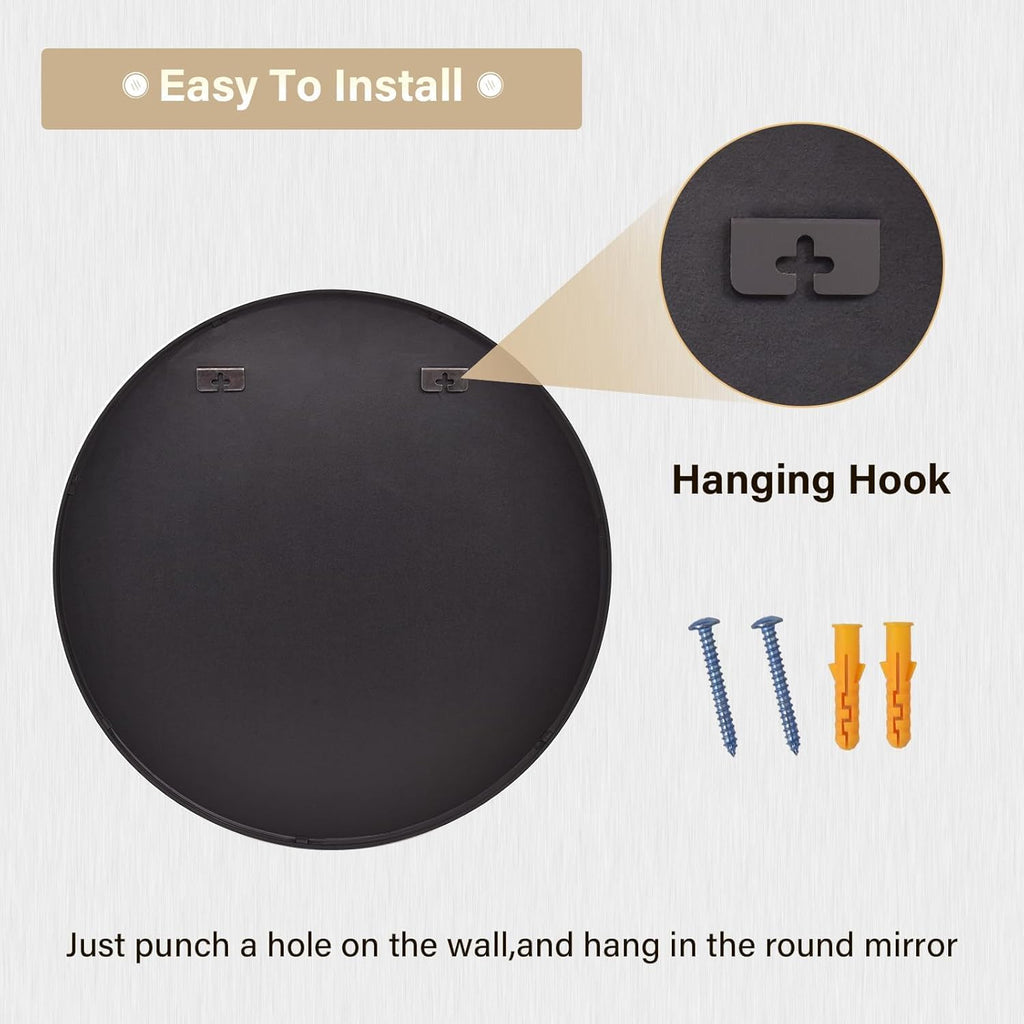 Round Mirror 30 Black Wall Mounted Circle Mirrors Vanity Mirror with Brushed Aluminum Alloy Frame Modern Decoration