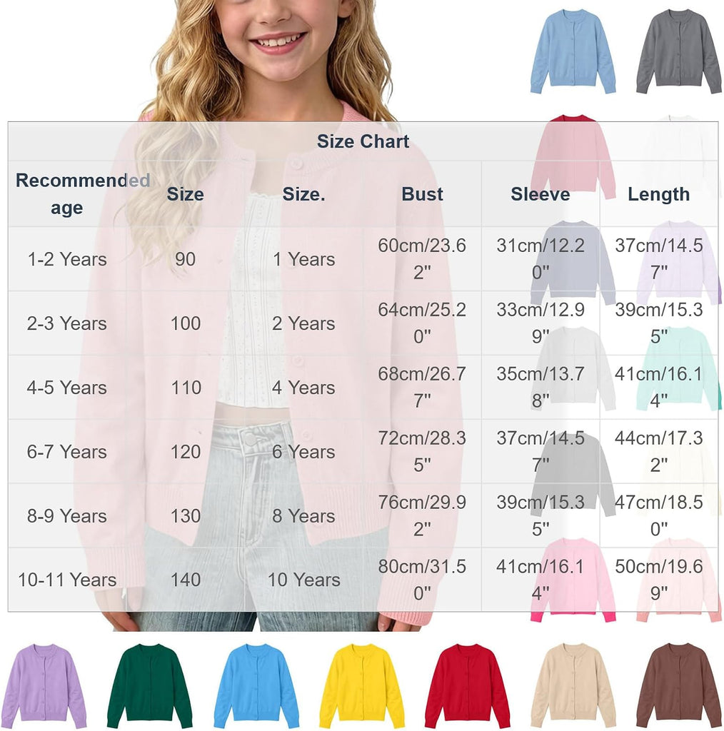 Cardigan for Girls Cute Fashion Long Sleeve Button School Uniform Sweater