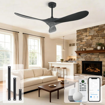 Inspired Maverick Style Smart Ceiling Fan no Light, 52 Inch Outdoor Ceiling Fan Without Light, Compatible - Black