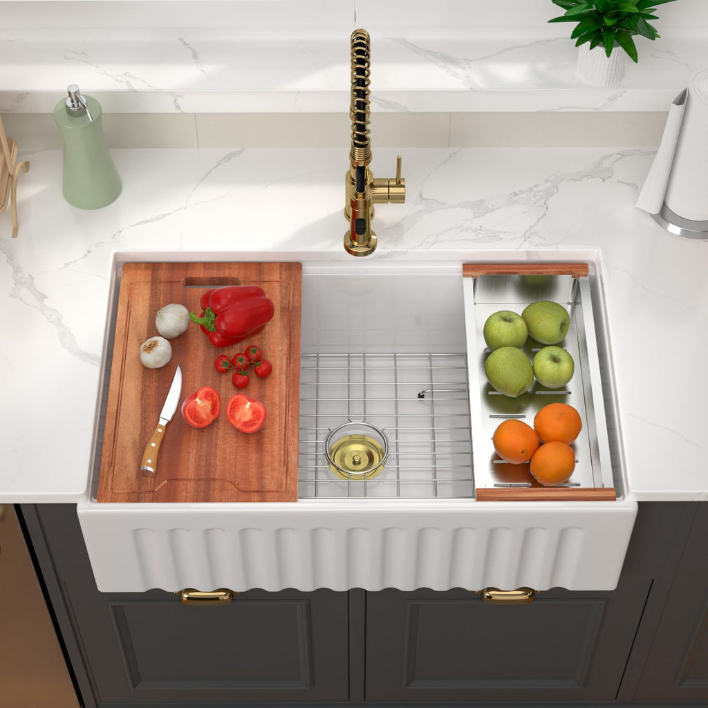 White Farmhouse Sink Workstation 33x20x10 Inch