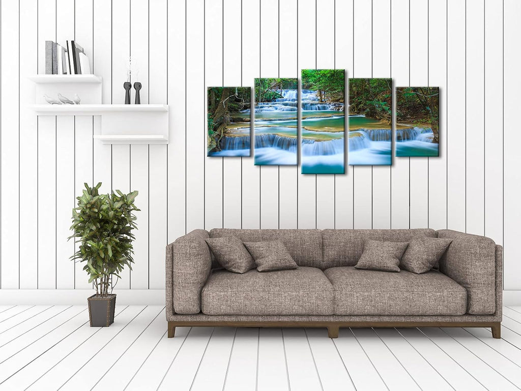 Peaceful Waterfall Canvas Prints Wall Art Green Trees Pictures Paintings Bedroom Home Decorations Modern 5 Piece