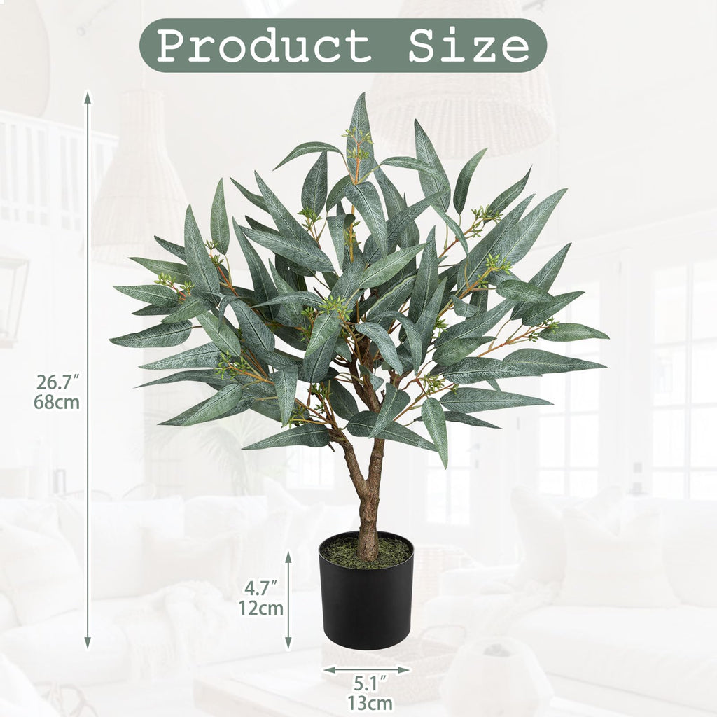 Artificial Eucalyptus Tree Realistic Potted Dutch Faux Eucalyptus Tree in Black Pot 2ft Porch Floor Fake Tree Decor