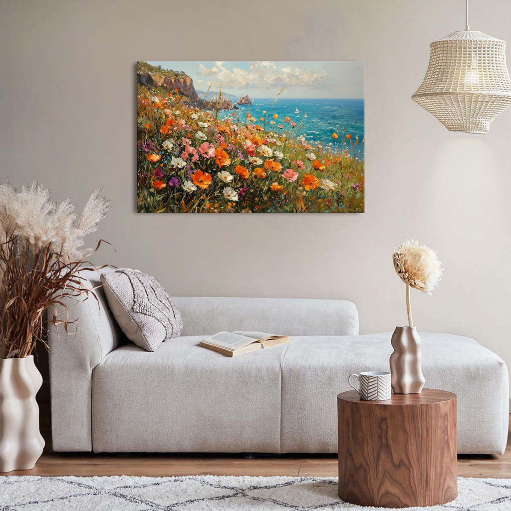 Rustic Floral Wall Art Living Room Girls Bedroom Wall Decor Navy Blue Ocean Coastal Landscape Picture Artwork Vintage