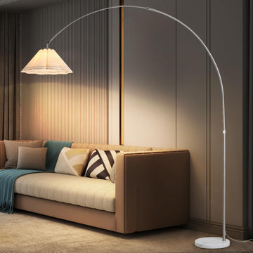 Inspired Arco Style Large Arc Floor Lamp with Natural Marble Base - 81" Tall Adjustable Arched Standing Lamp, Chrome Stainless Steel Over