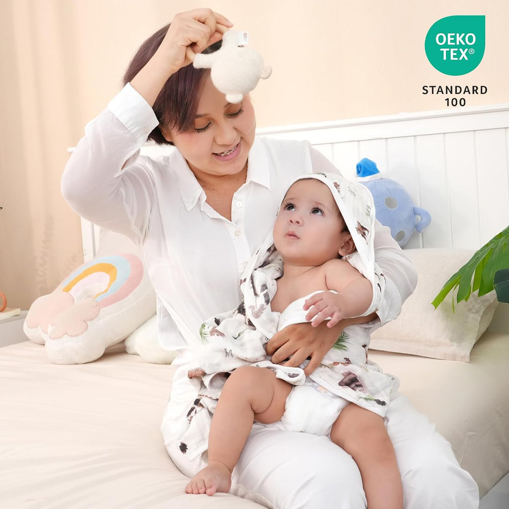 2 Pack Hooded Baby Towels, 100% Muslin Cotton Layer Ultra Soft Breathable Absorbent Baby Bath Towels for Infant