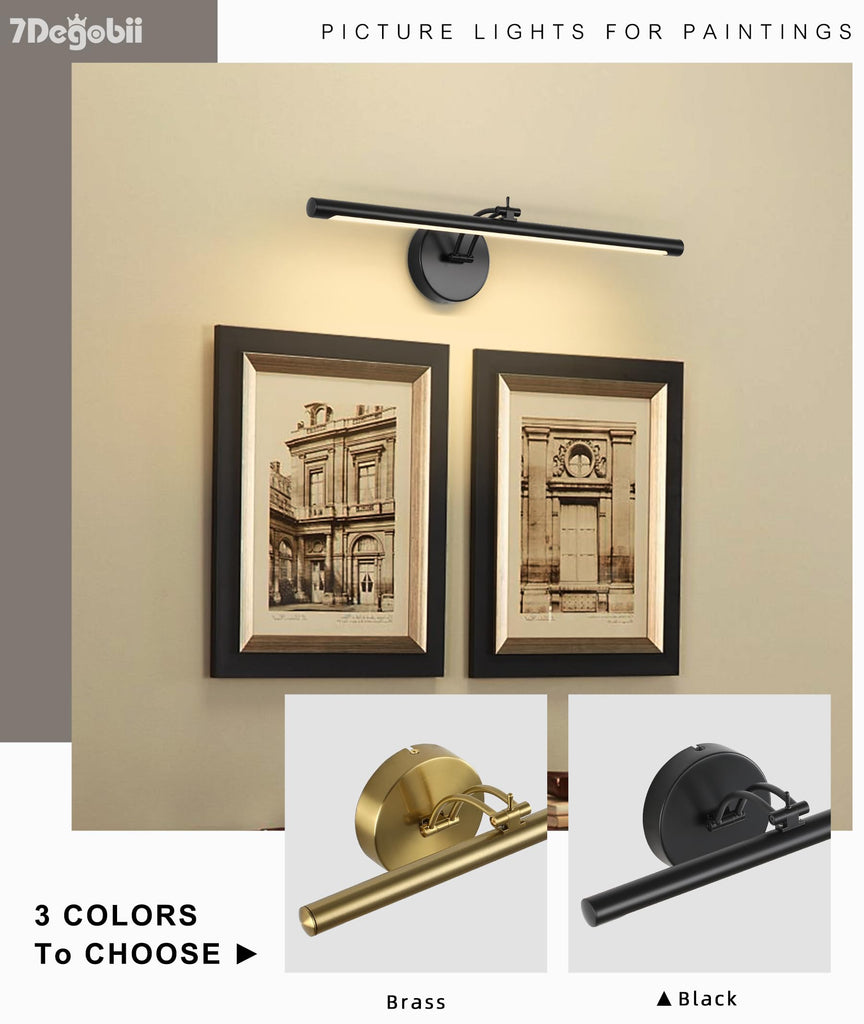 Picture Light Dimmable Hard Wired 23.62 Inch Adjustable Swing Arm Black Wall Lights for Pictures Led Display Light