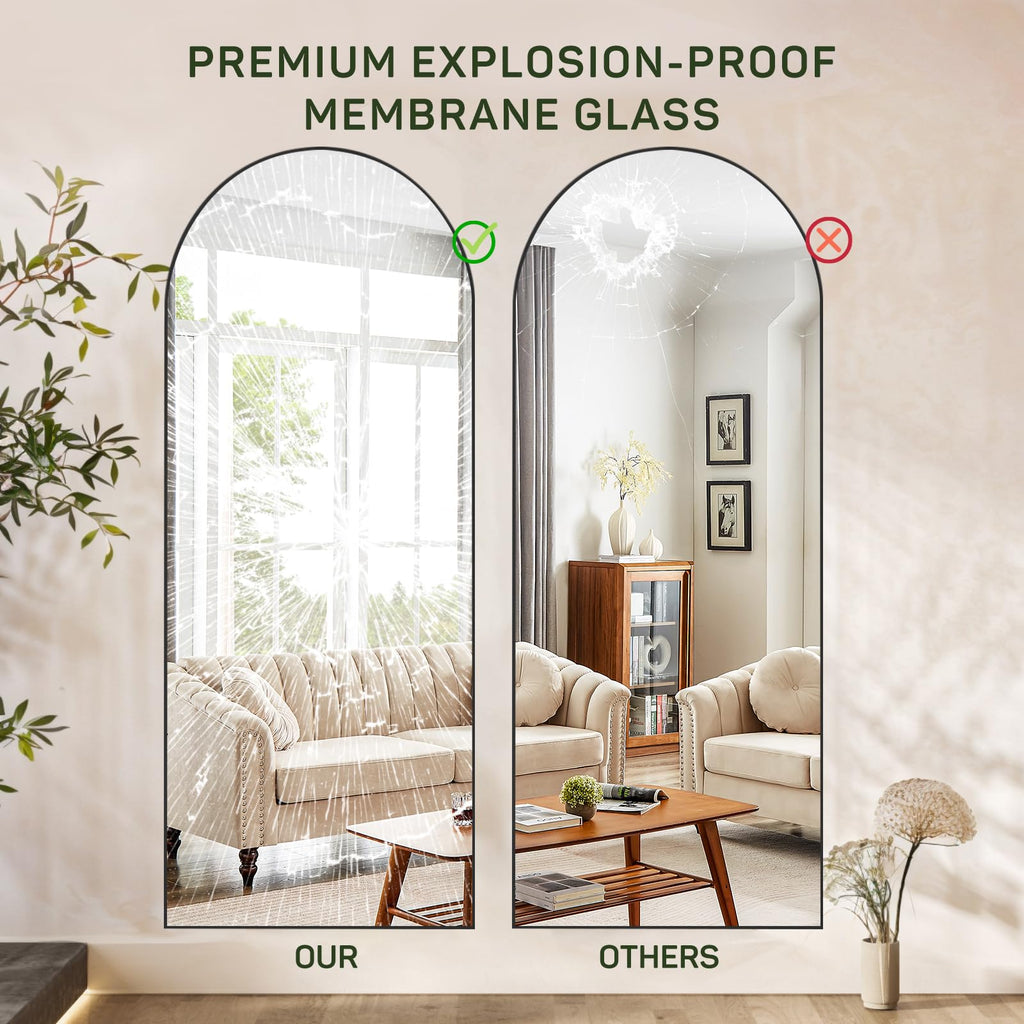 Arched Mirror Full Length, 16"x59" Body Wall Mirrors with Shatter-Proof Glass, Floor Standing, Hanging or Leaning