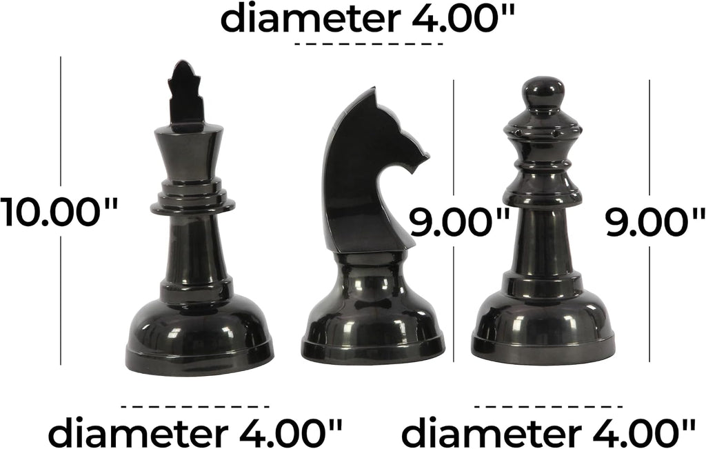 Aluminum Metal Chess Decorative Sculpture Home Decor Statues with Knight, Queen and King Accent Figurines - Set of 3