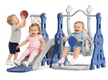 Toddler Slide & Swing Set, 4-in-1 Baby Slide for Indoor/Outdoor