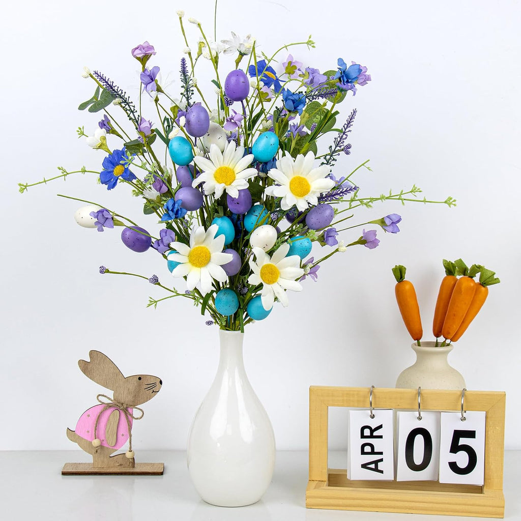 Easter Table Decorations Rustic Spring Table Centerpiece 17 Inches Blue Easter Flowers with Egg Picks for Vase - Set of 10