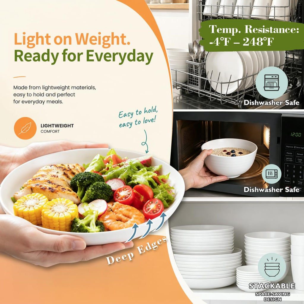 Modern Plates and Bowls Sets for 8, White Dinnerware Sets 40PCS Dishes