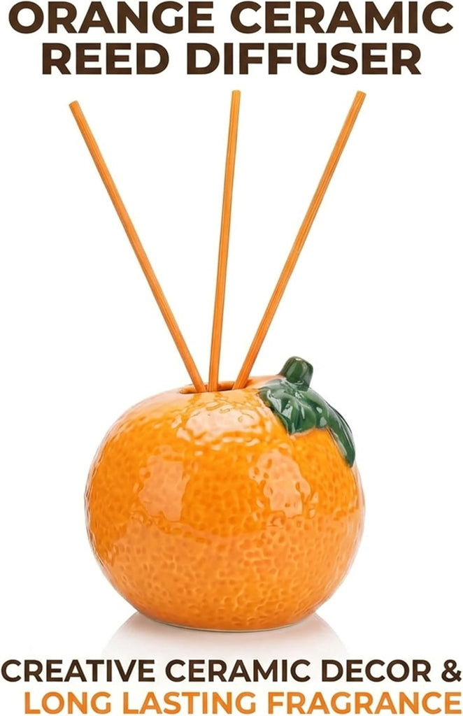 Sweet Natural Orange Scented Reed Diffuser Set - 6.76 fl oz (200ml) with Sticks, Creative Orange-Shaped Ceramic