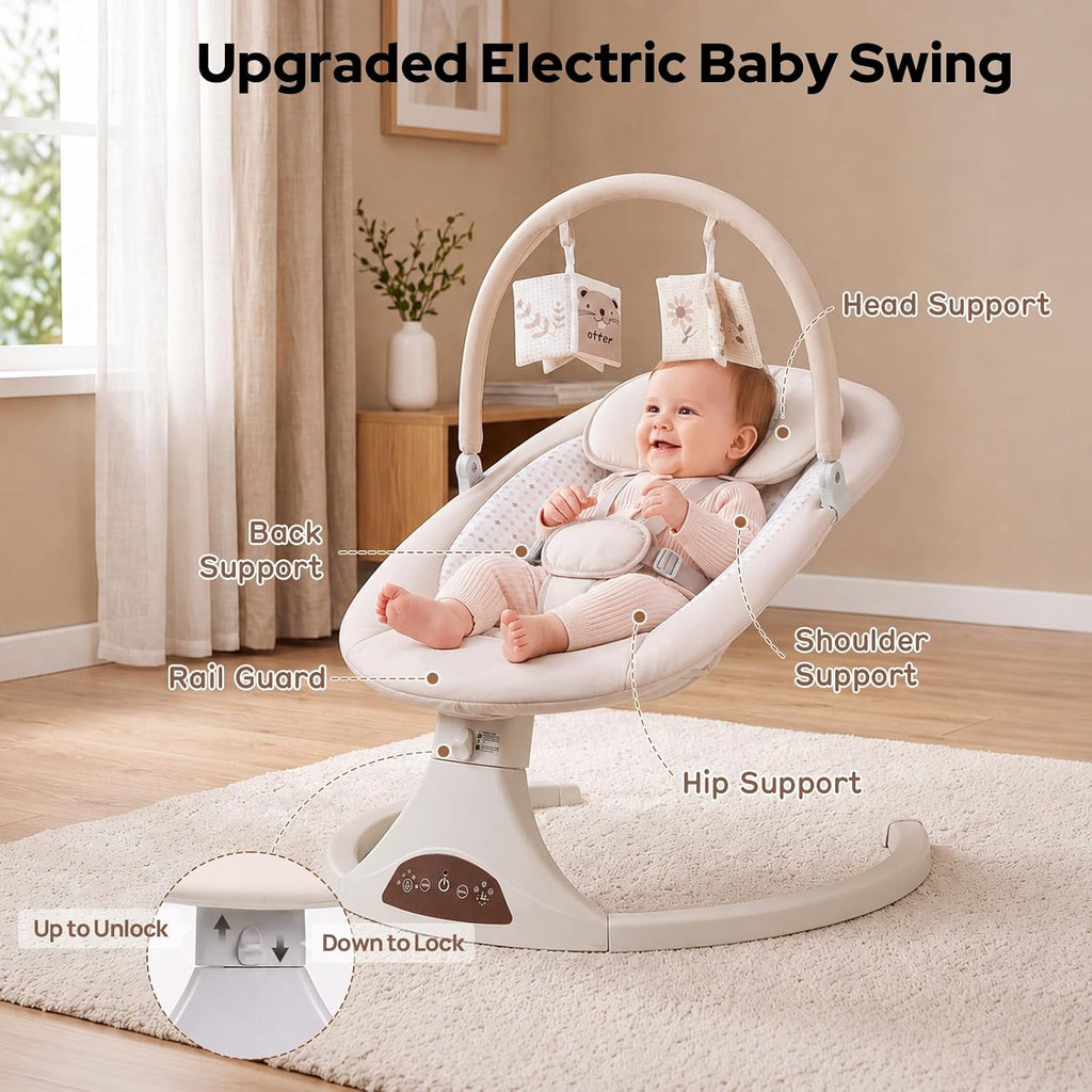 Swing - Electric Infant Swing with 5 Speeds, 12 Melodies, Timer & Portable Design for Newborns to Infants