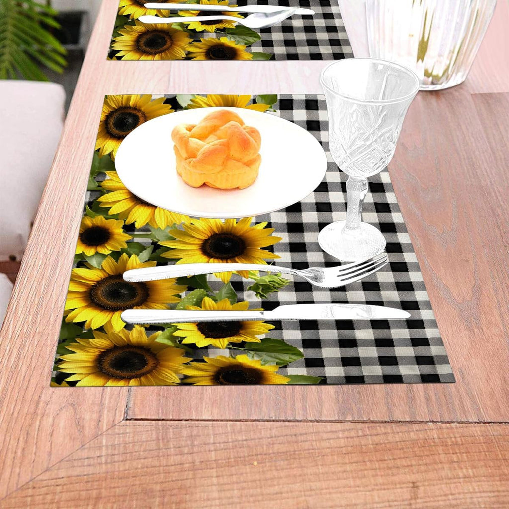 Vinyl Placemats Heat Resistant Non-Slip PVC Place Mats Wipeable Washable Woven Table Mat Plastic Dinner - Set of 4