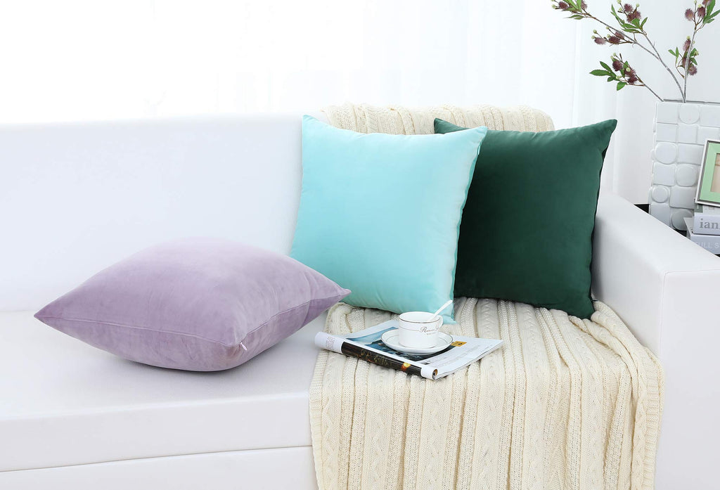 Comfy Soft Thick Velvet Throw Pillow Covers Decorative Solid Square Couch Cushion Cases Sofa Car Decor (Hot Pink, 20