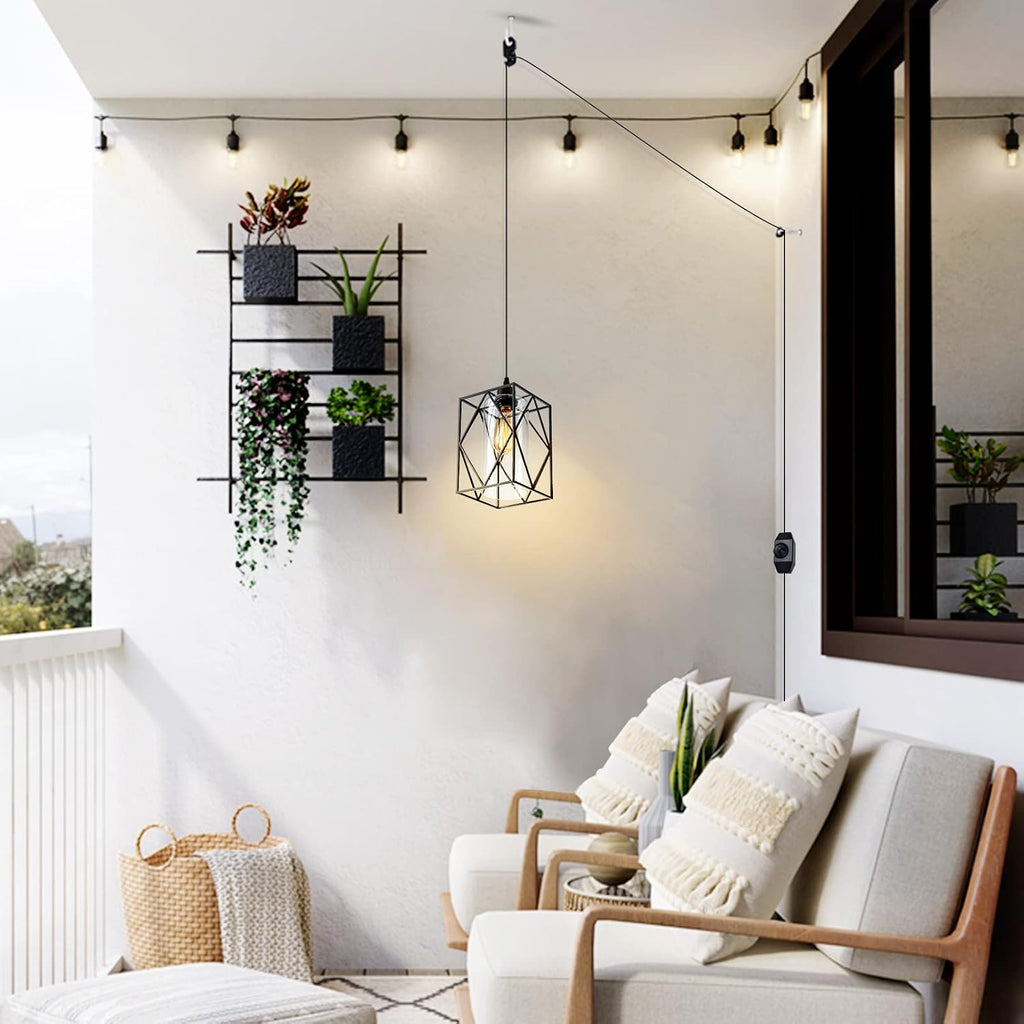 Plug in Pendant Light with Dimmer Switch, Outdoor Farmhouse Hanging Lights Fixtures for Gazebo and Porch