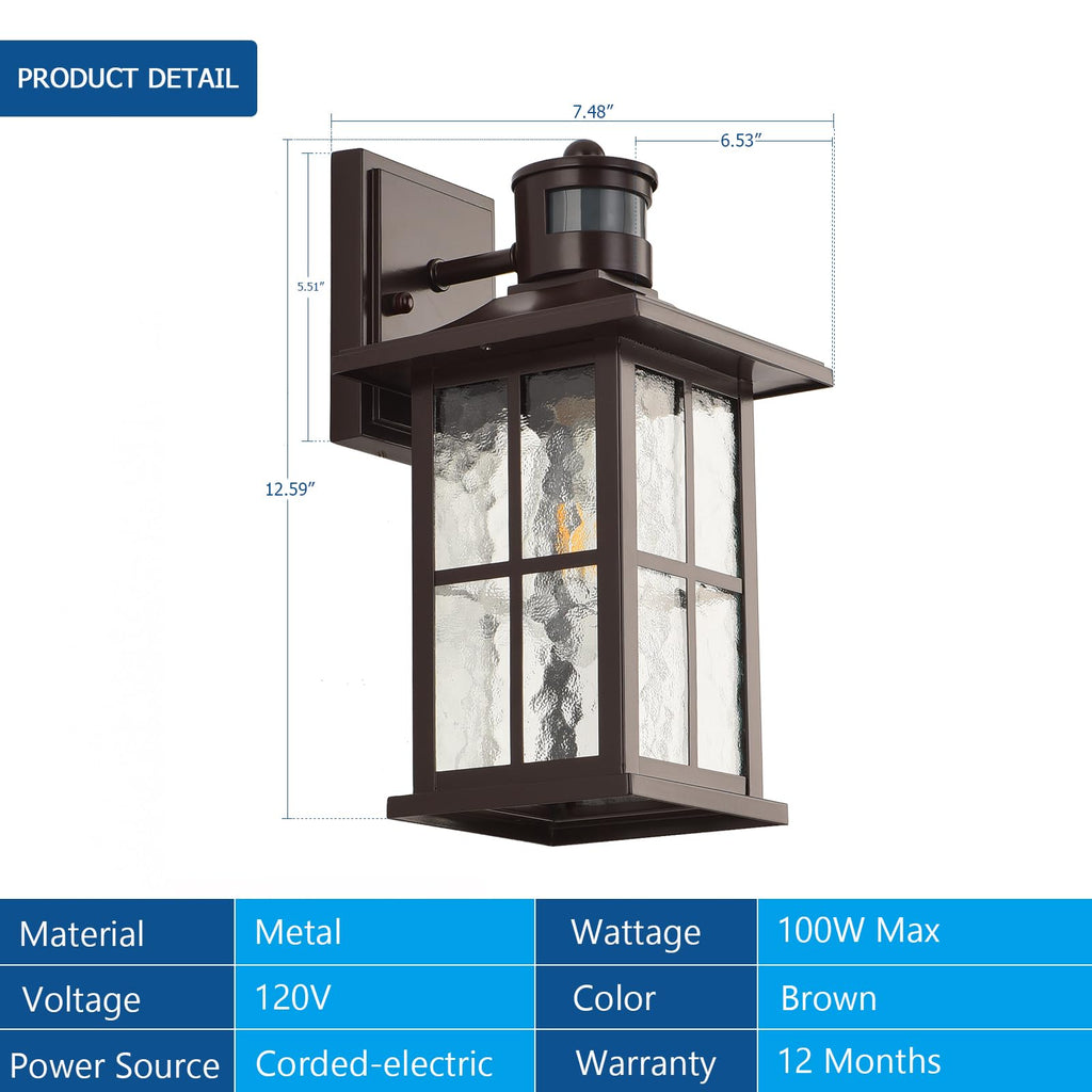 2 Pack Motion Sensor Outdoor Wall Lights Dusk to Dawn Exterior Porch Lantern Brown Outside Sconce Lighting Fixtures