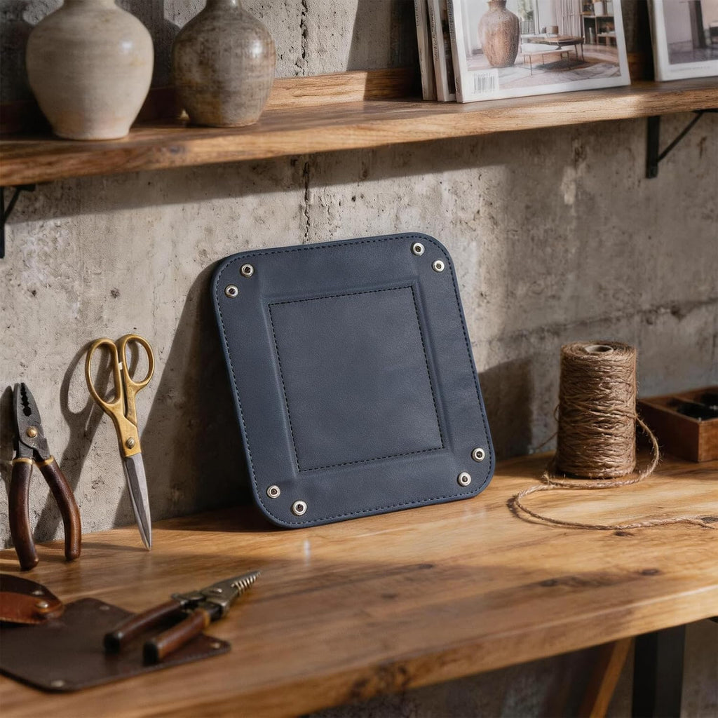 Valet Tray Desktop Storage Organizer - Vegan Leather Catchall Tray Bedside Vanity Tray Nightstand Caddy Holder