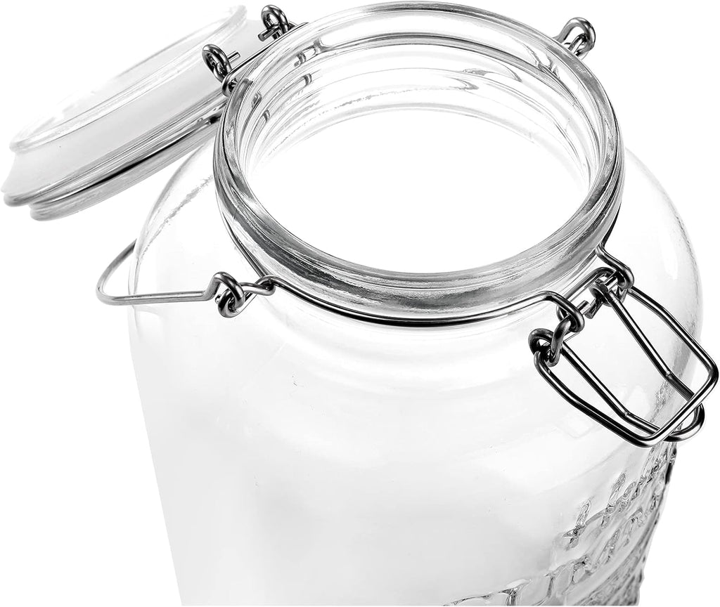 With Spigot, Cold Drink Ice Tea Dispenser with Trigger Clamp Locking Lid, Glass Mason Jar Lemonade Liquid Pitcher