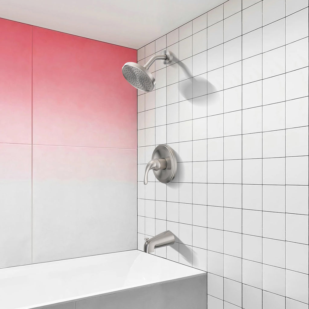 Tub Shower Faucet Set with Valve, Tub and Shower Faucet Set Complete Brushed Nickel, Single-Handle Tub and Shower