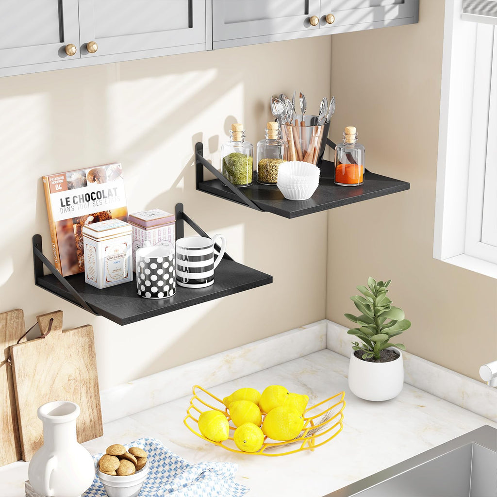 2pcs 11.8 in Deep Floating Shelves for Wall (Black, 15.7" L)