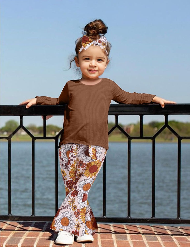 Toddler Girl Clothes Ruffle Flared Top Floral Bell Bottom Pants Baby Girls Fall Winter Outfits