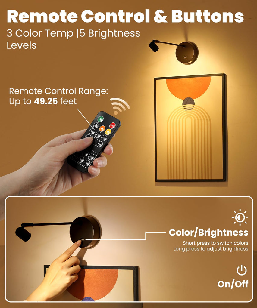 Wireless Battery Operated Picture Light for Wall, 3 Color LED Art Lighting for Paintings, Magnetic Rechargeable