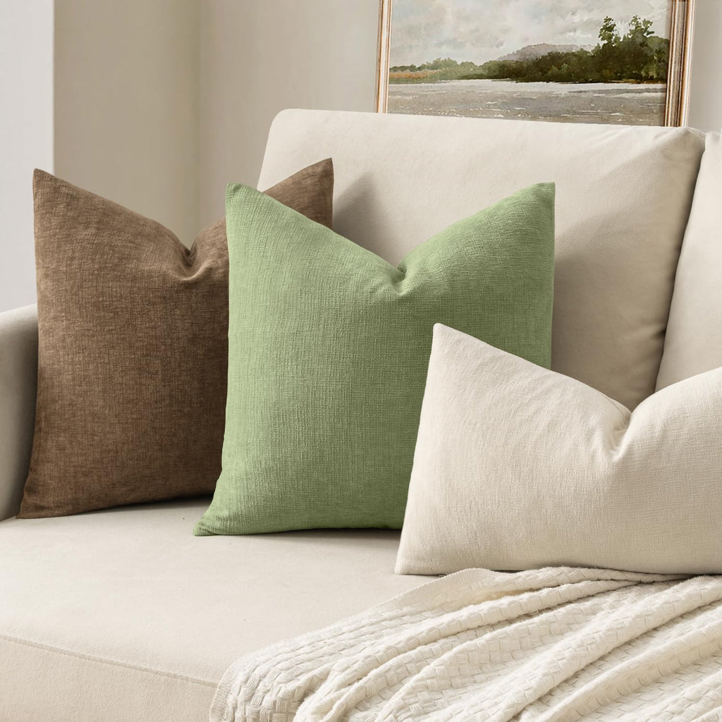 Sage Green Chenille Couch Throw Pillow Covers, 16x16