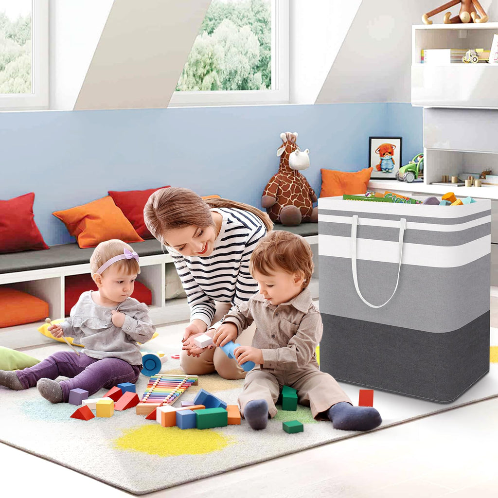 Basket Hamper, 125L Collapsible Clothes Storage, Grey