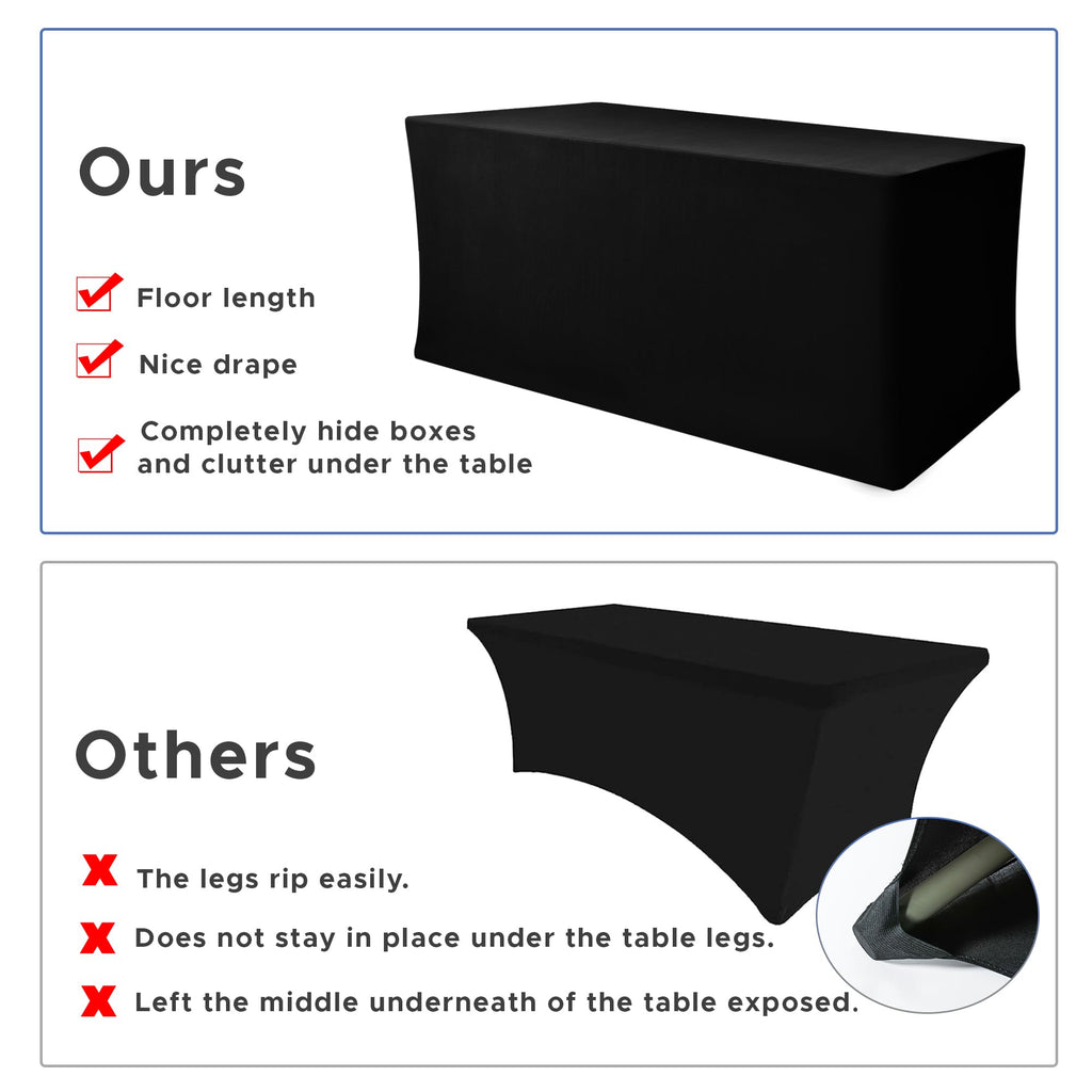 Black Rectangle Spandex Table Clothes For 6 Foot Rectangle Tables 4 Pack