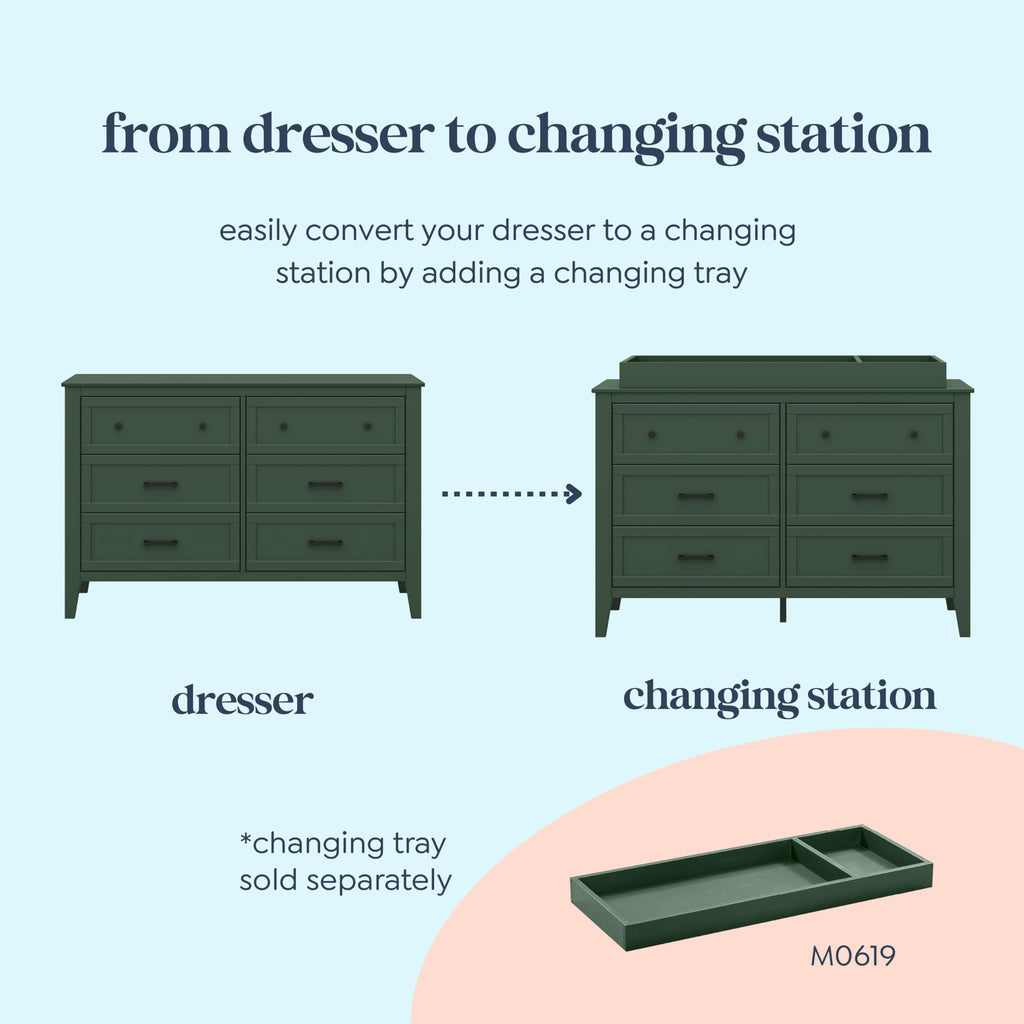 Beau 6-Drawer Baby Dresser, GREENGUARD Gold Certified, Forest Green