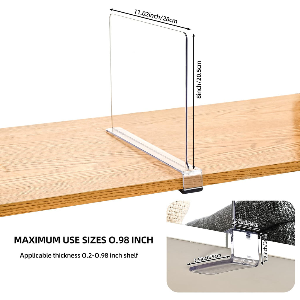 Shelf Dividers for Closet Organization,Clear Plastic Closet Shelf Dividers,Upgrade Height for Vertical Space,Shelf